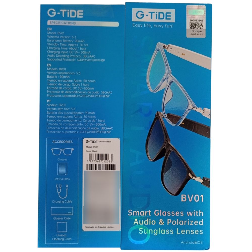 Lentes Inteligentes G-TIDE BV01 Bluetooth 90mAh Protección UV400 control táctil - Imagen 9