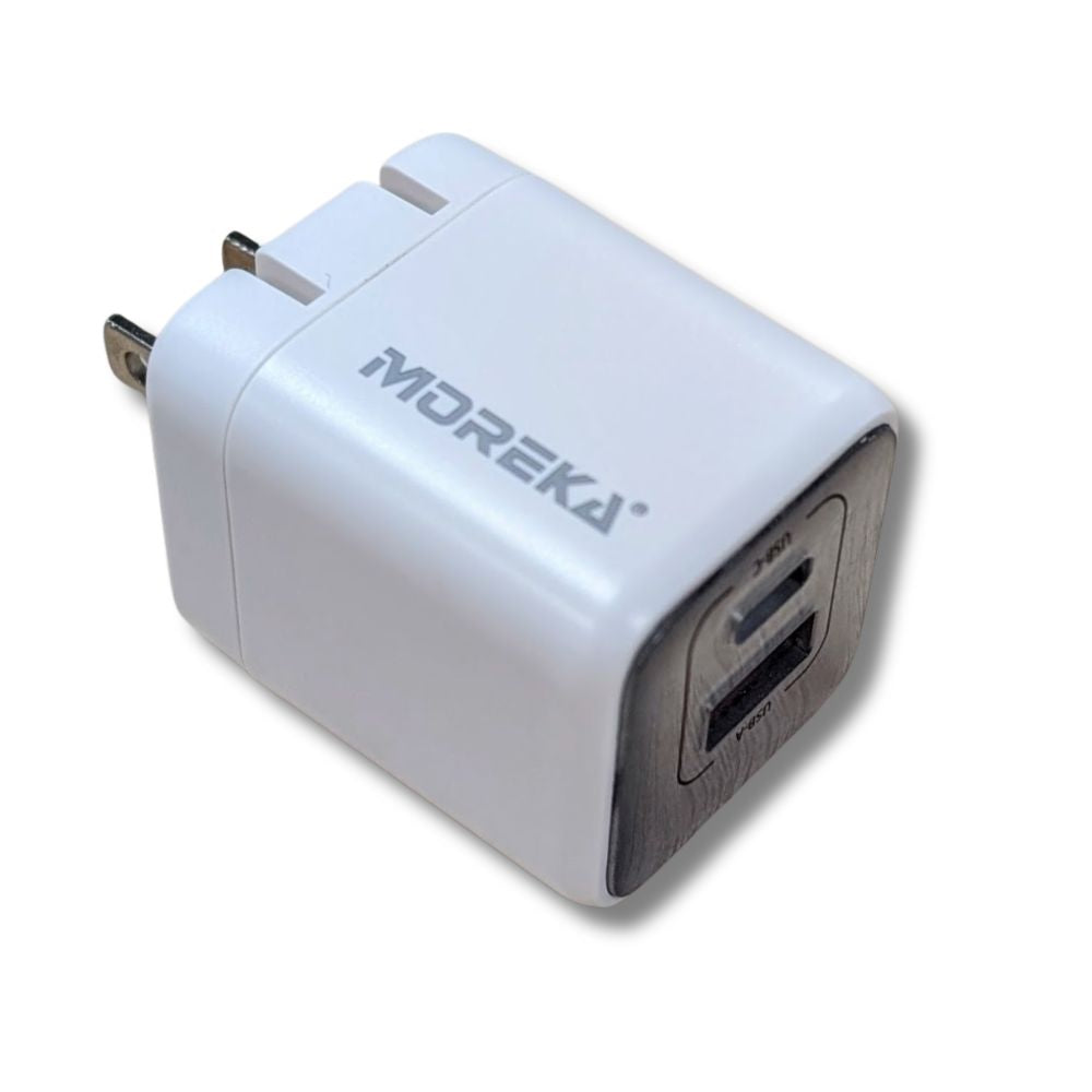 Cubo Cargador 40W 5V- 3A puertos PD20W & QC3.0 20W Clavija plegable Moreka AC112 - Imagen 1