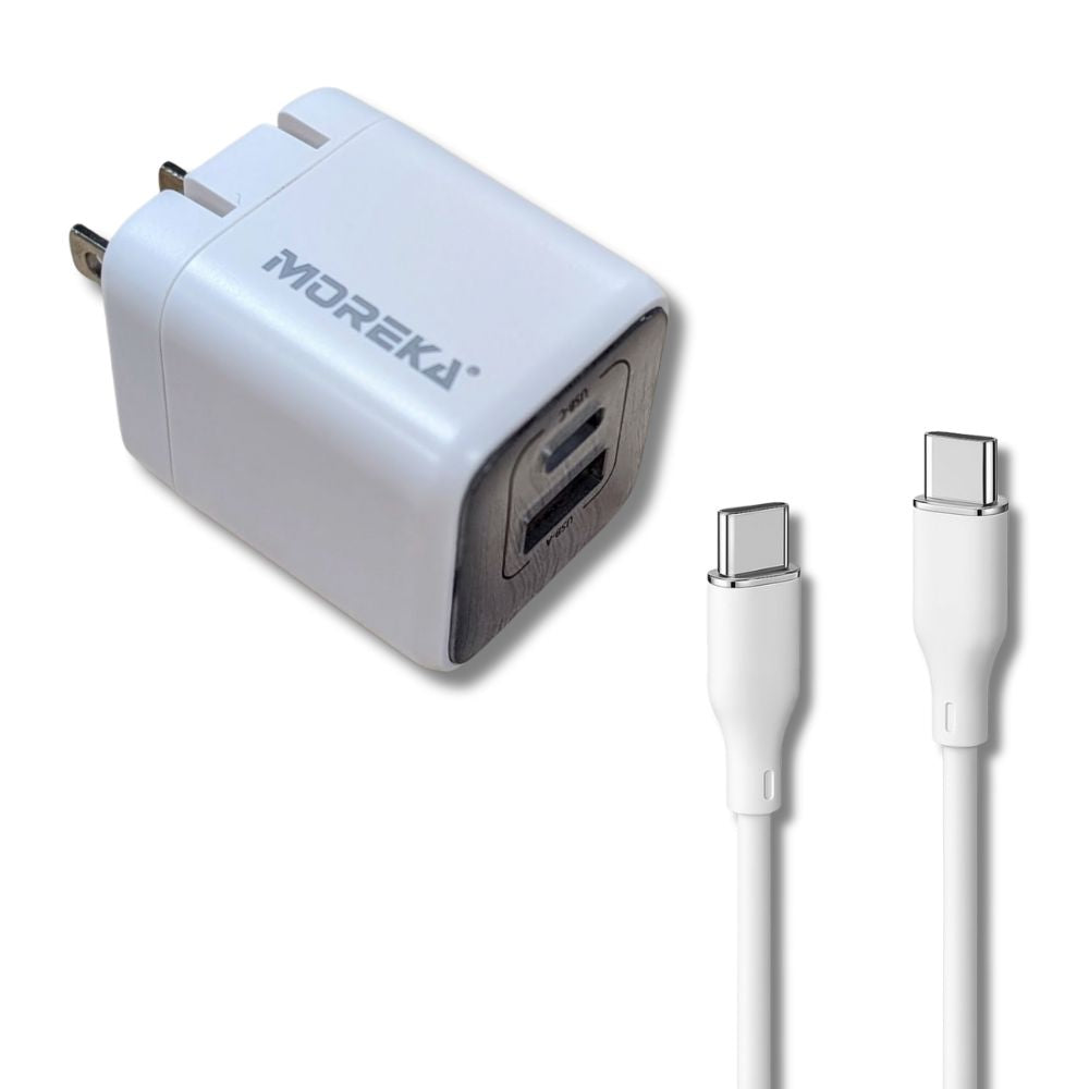 Cargador 40W 5V- 3A puertos PD20W & QC3.0 20W Clavija plegable cable tipo C -C Moreka AC113 - Imagen 1