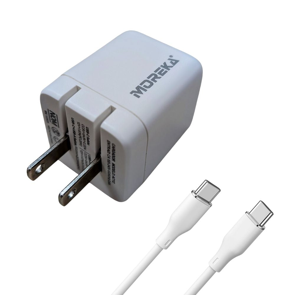 Cargador 40W 5V- 3A puertos PD20W & QC3.0 20W Clavija plegable cable tipo C -C Moreka AC113 - Imagen 6