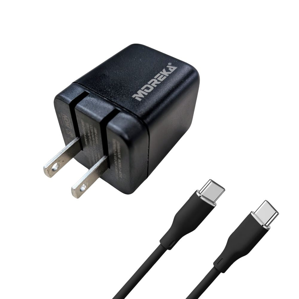 Cargador 40W 5V- 3A puertos PD20W & QC3.0 20W Clavija plegable cable tipo C -C Moreka AC113 - Imagen 7