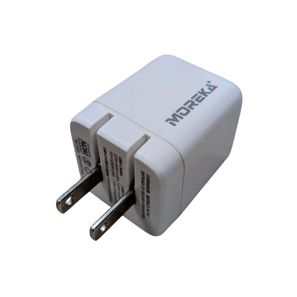 Cargador 40W 5V- 3A puertos PD20W & QC3.0 20W Clavija plegable cable Tipo IP - C Moreka AC114 - Imagen 2