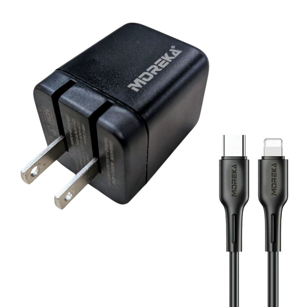 Cargador 40W 5V- 3A puertos PD20W & QC3.0 20W Clavija plegable cable Tipo IP - C Moreka AC114 - Imagen 4