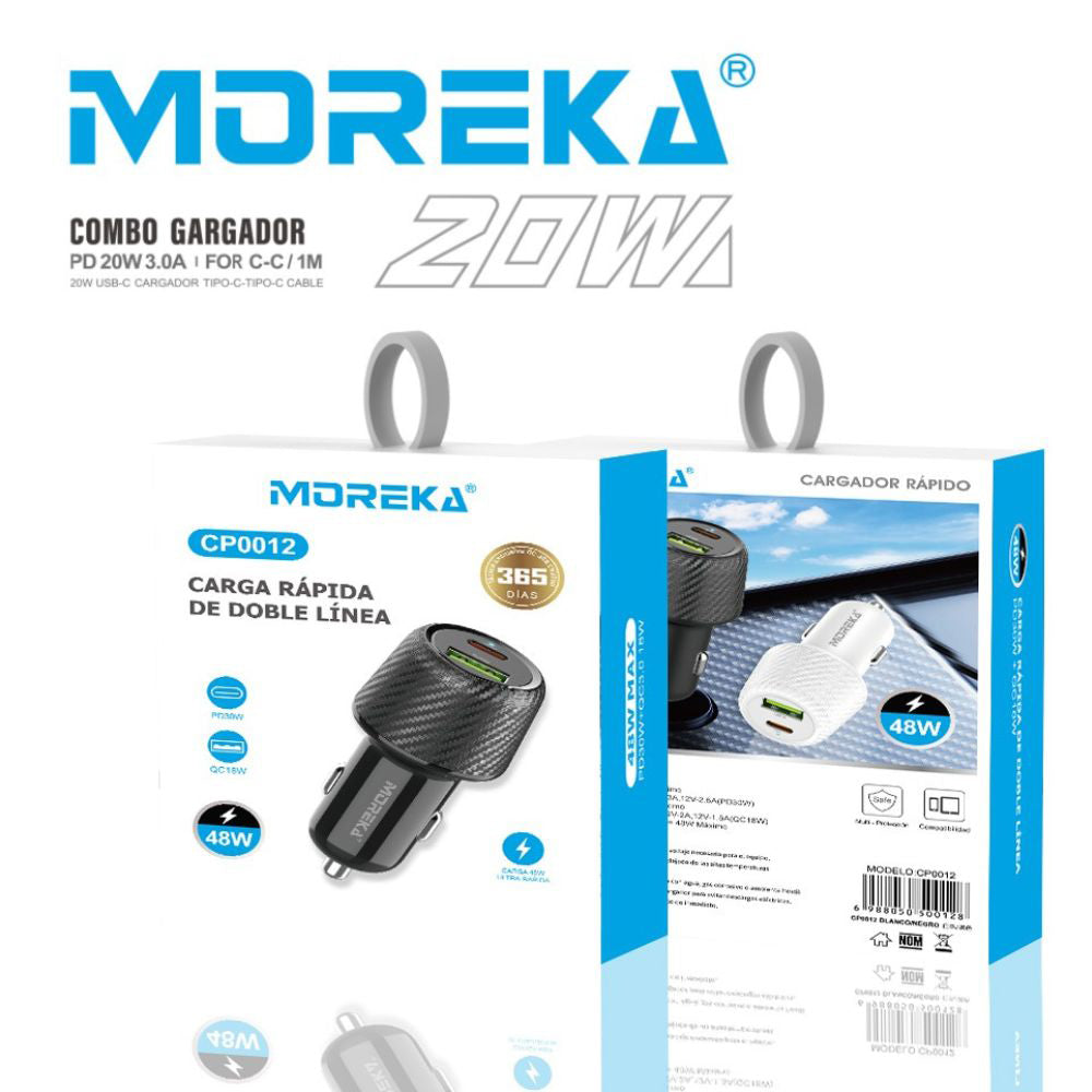 Turbo Cargador De Carro 48W PD30W QC18W Moreka CP0012 Plug In puertos USB y C - Imagen 6