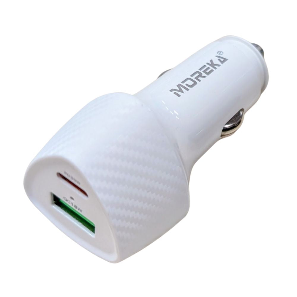 Turbo Cargador De Carro 48W PD30W QC18W Moreka CP0013 Plug In puertos USB y C