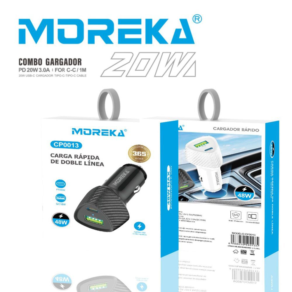 Turbo Cargador De Carro 48W PD30W QC18W Moreka CP0013 Plug In puertos USB y C - Imagen 6