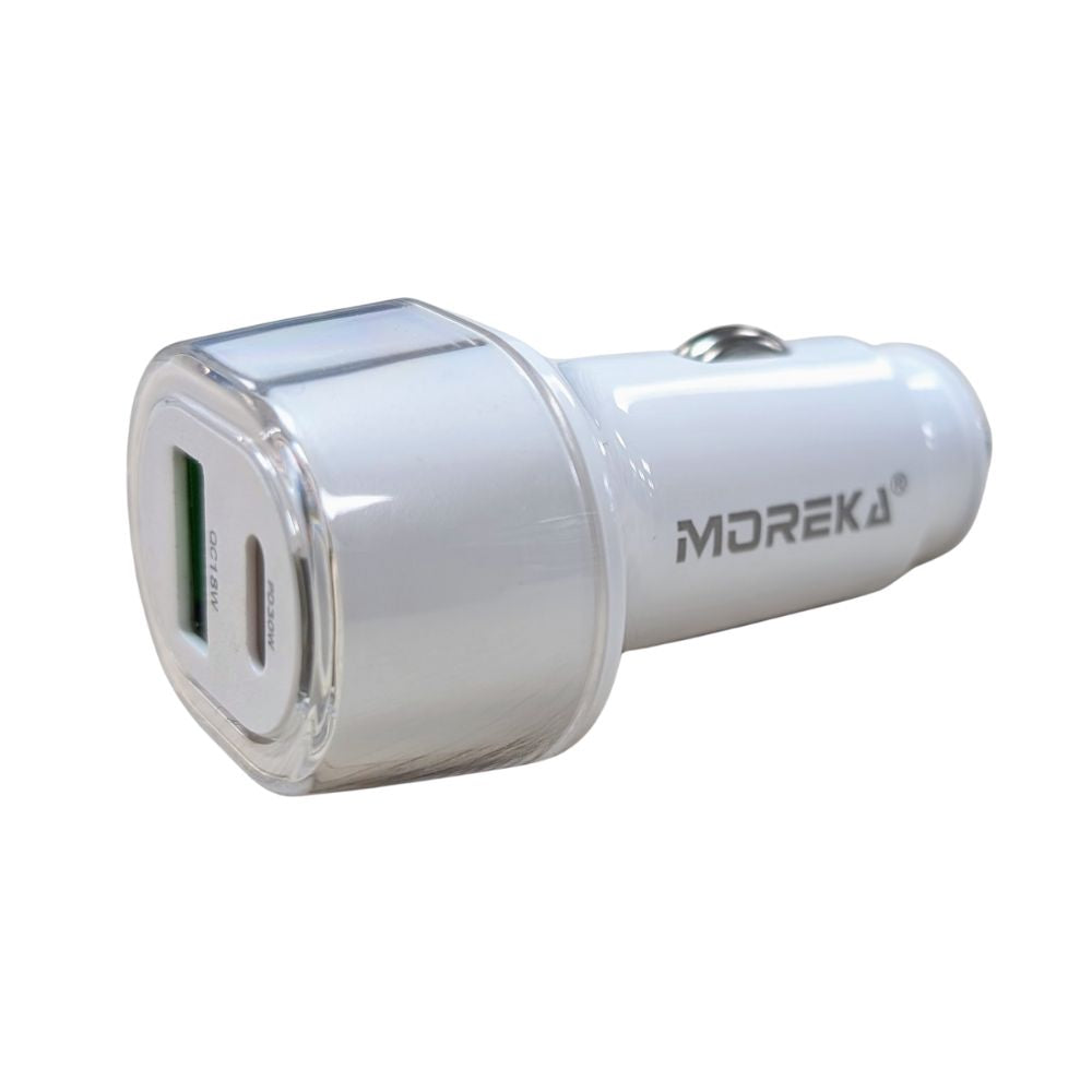 Turbo Cargador De Carro 48W PD30W QC18W Moreka CP0014 Plug In puertos USB y C