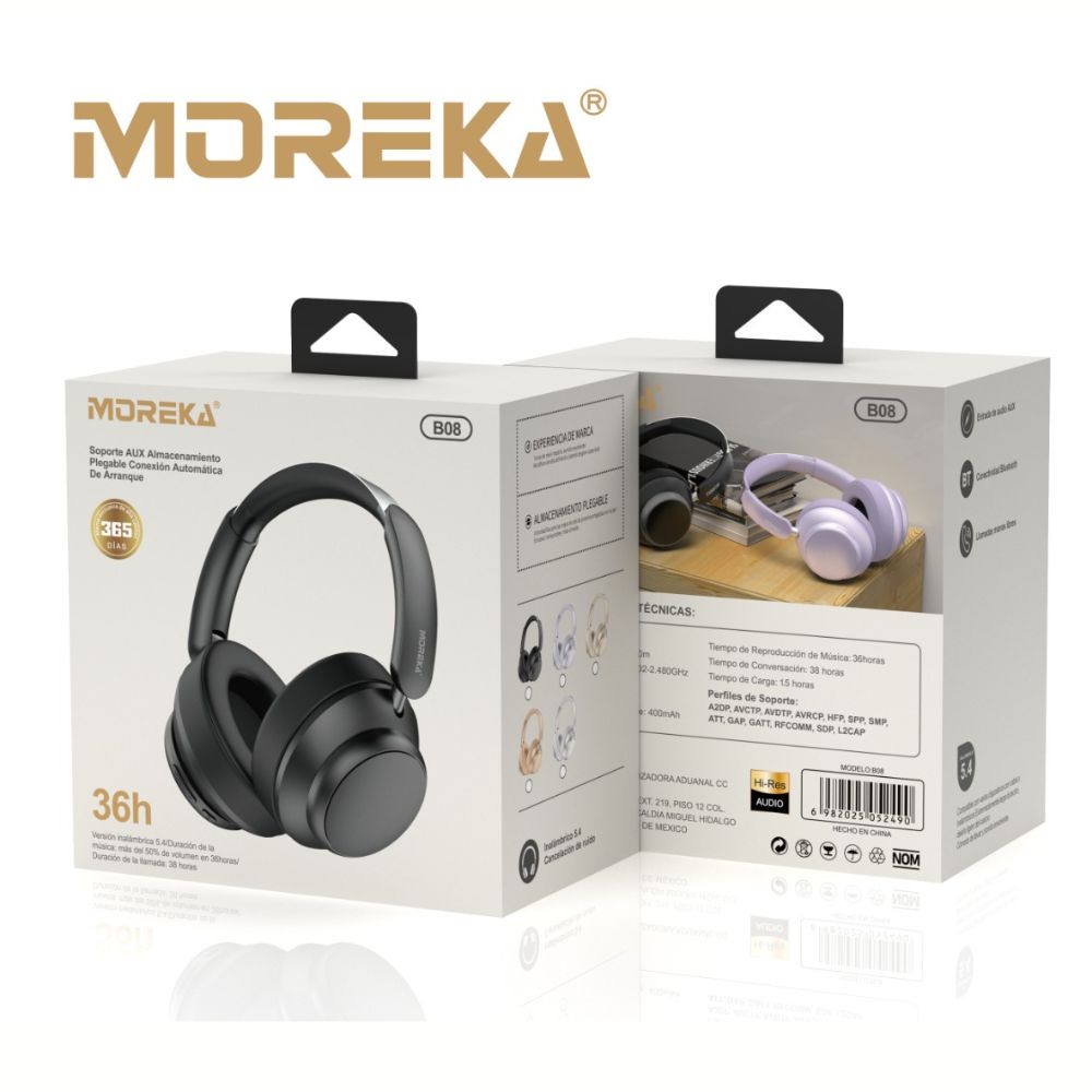 Audífonos Bluetooth V5.4 Moreka B08 400mAh - Imagen 4
