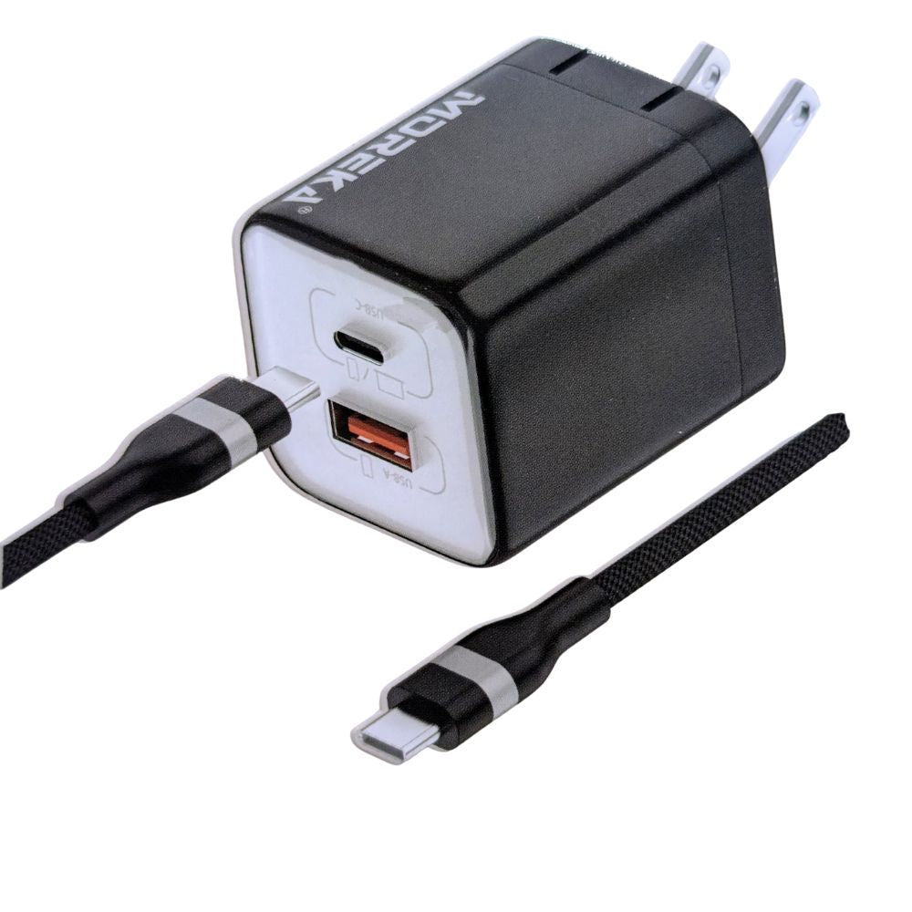 Cargador 35W GaN 5V- 3.1A puertos PD35W max & QC3.0 18W max Clavija plegable Moreka DHJ39 Cable tipo C - Imagen 1