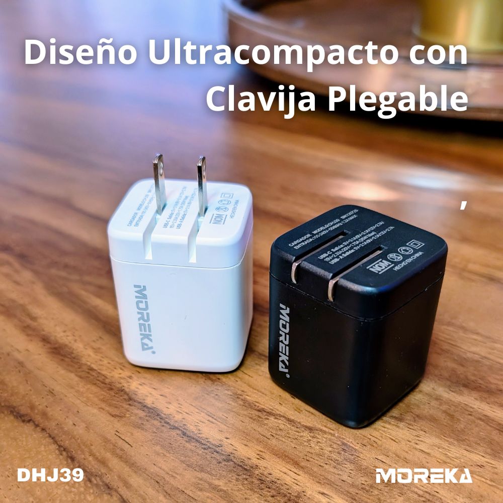 Cargador 35W GaN 5V- 3.1A puertos PD35W max & QC3.0 18W max Clavija plegable Moreka DHJ39 Cable tipo C - Imagen 4