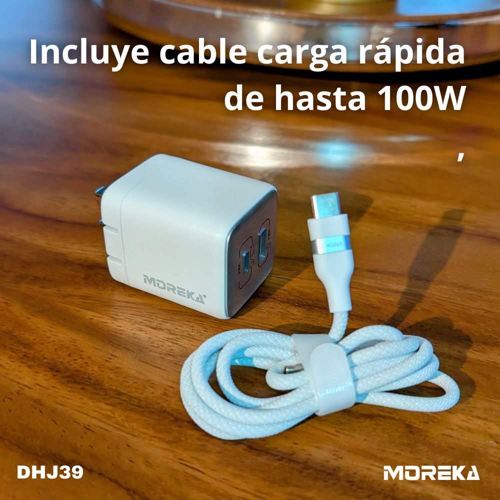 Cargador 35W GaN 5V- 3.1A puertos PD35W max & QC3.0 18W max Clavija plegable Moreka DHJ39 Cable tipo C - Imagen 5