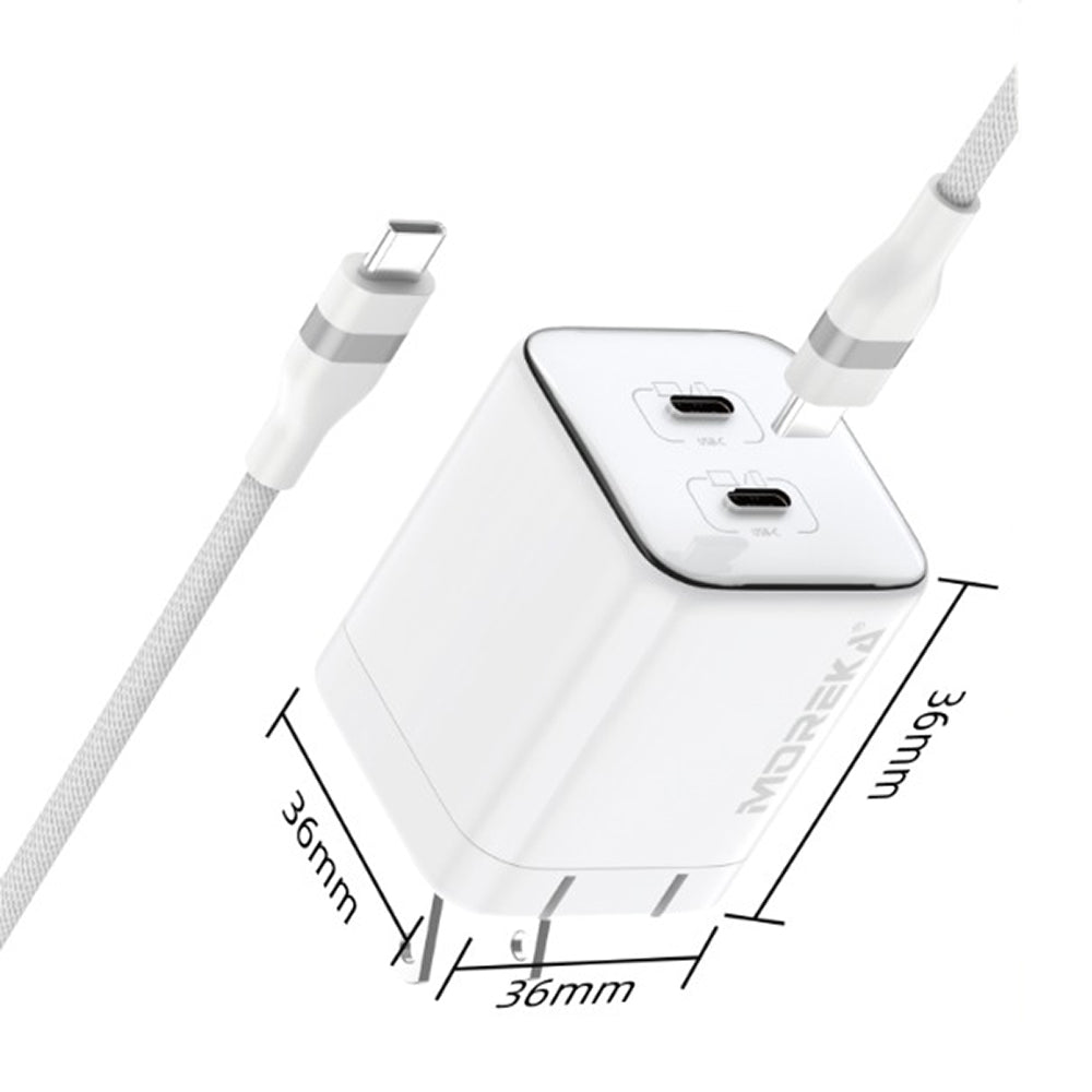 Cargador 35W GaN 5V- 3.1A puertos PD35W max & QC3.0 18W max Clavija plegable Moreka DHJ39 Cable tipo C - Imagen 7