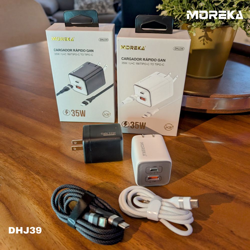 Cargador 35W GaN 5V- 3.1A puertos PD35W max & QC3.0 18W max Clavija plegable Moreka DHJ39 Cable tipo C - Imagen 8
