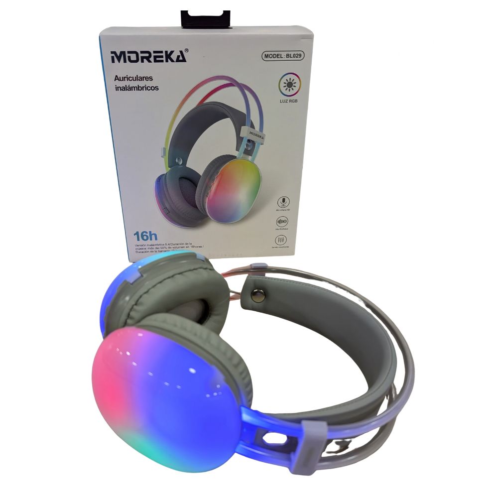 Audífonos Bluetooth 5.3 Moreka BL029 16 horas de musica iluminación RGB - Imagen 14