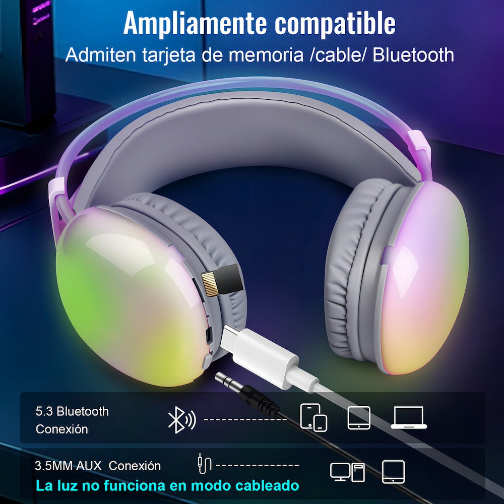 Audífonos Bluetooth 5.3 Moreka BL029 16 horas de musica iluminación RGB - Imagen 3