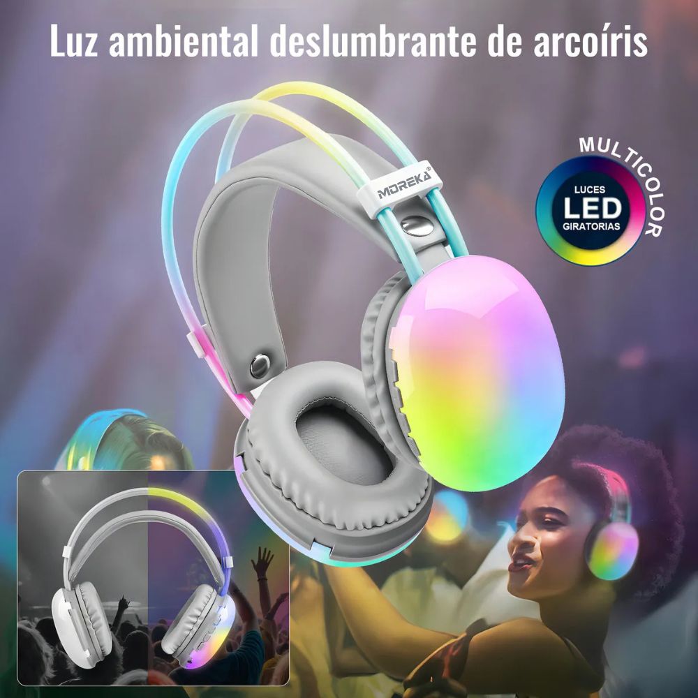 Audífonos Bluetooth 5.3 Moreka BL029 16 horas de musica iluminación RGB - Imagen 4
