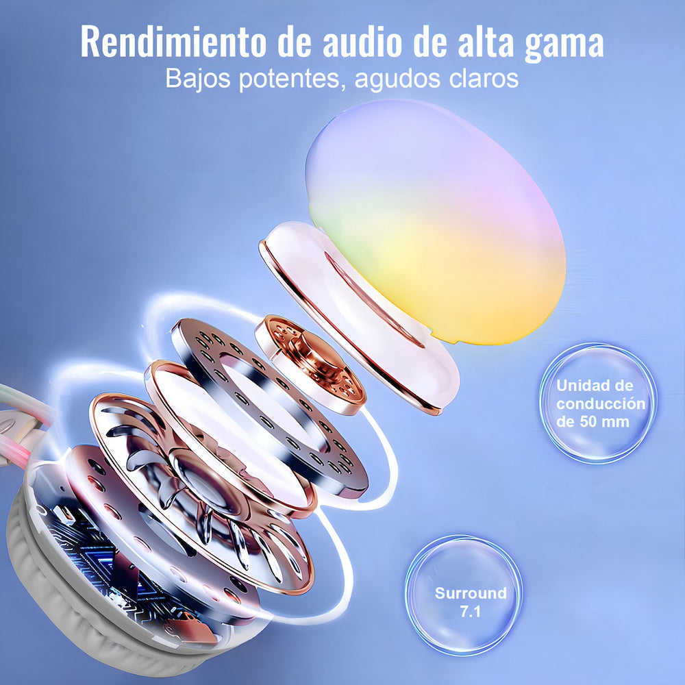 Audífonos Bluetooth 5.3 Moreka BL029 16 horas de musica iluminación RGB - Imagen 5