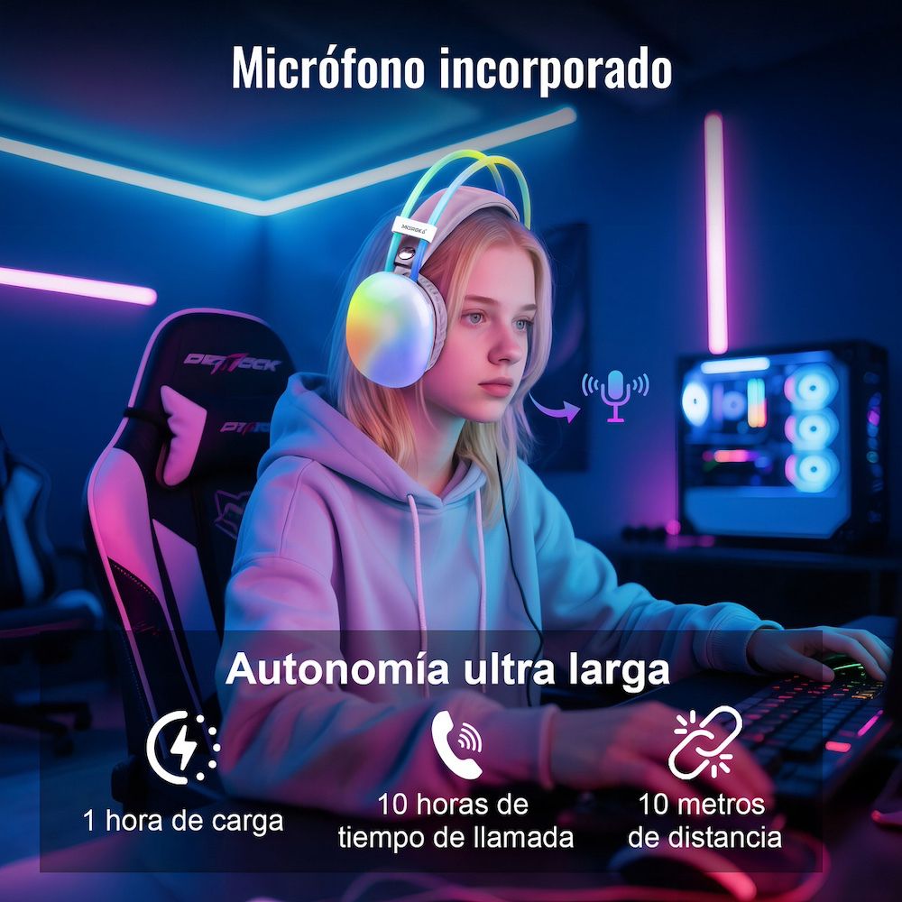 Audífonos Bluetooth 5.3 Moreka BL029 16 horas de musica iluminación RGB - Imagen 6