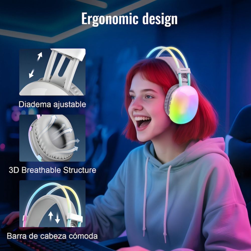 Audífonos Bluetooth 5.3 Moreka BL029 16 horas de musica iluminación RGB - Imagen 7