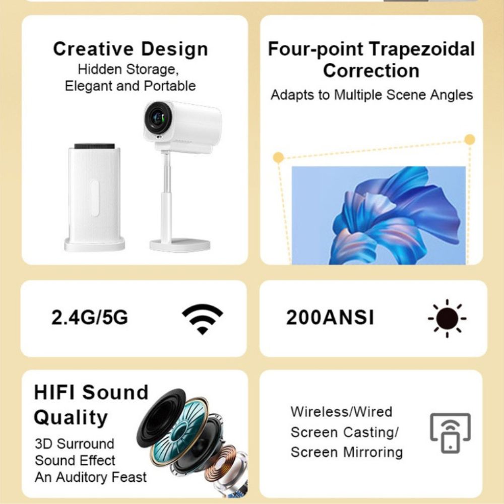 Proyector Inteligente Portátil Moreka MOP-05 FULL 4K HDR Android 11 5G Wifi con bluetooth con altura Ajustable - Imagen 7