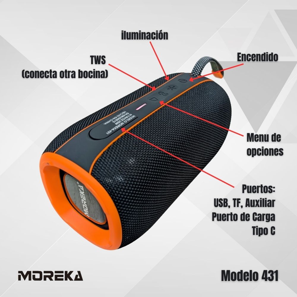 Bocina Moreka 431 25W 2400mAh 4-5 hrs de bateria Bluetooth IPX6 - Imagen 5