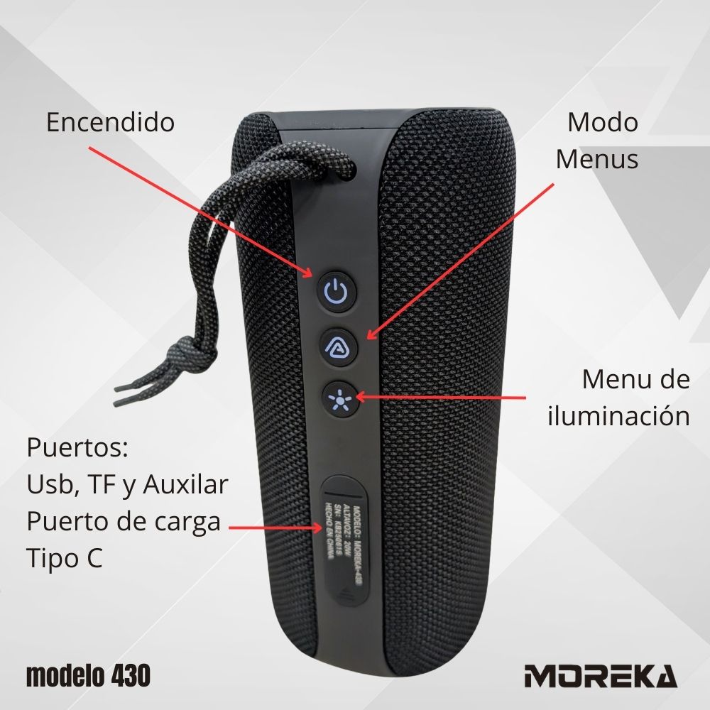 Bocina Moreka 430 20W 2400mAh 4-5 hrs de bateria Bluetooth IPX6 - Imagen 5