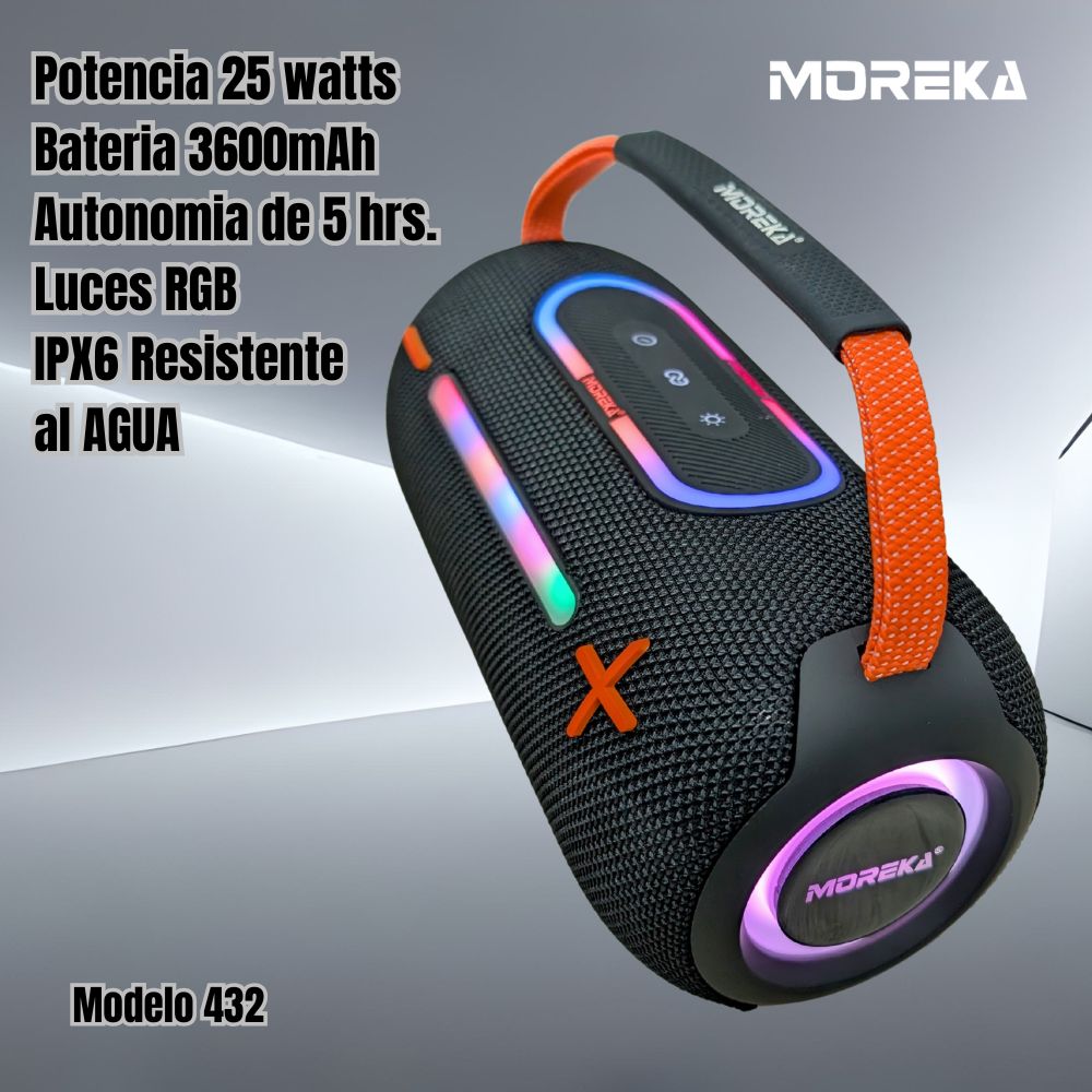 Bocina Moreka 432 25W 3600mAh 4-5 hrs de bateria Bluetooth RGB IPX6 - Imagen 2