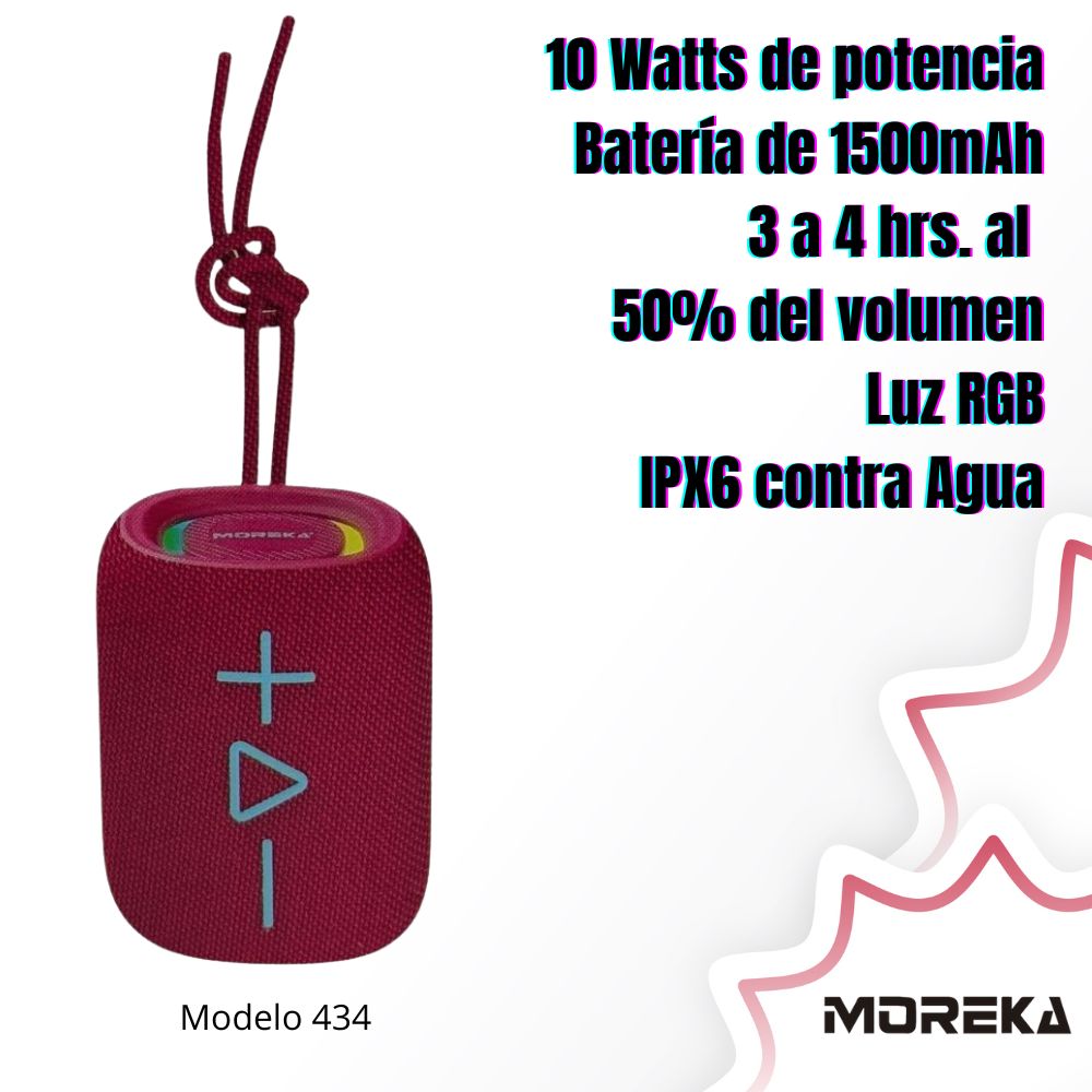 Bocina Moreka 434 10W 1500mAh 3-4 hrs de bateria Bluetooth RGB IPX6 - Imagen 3