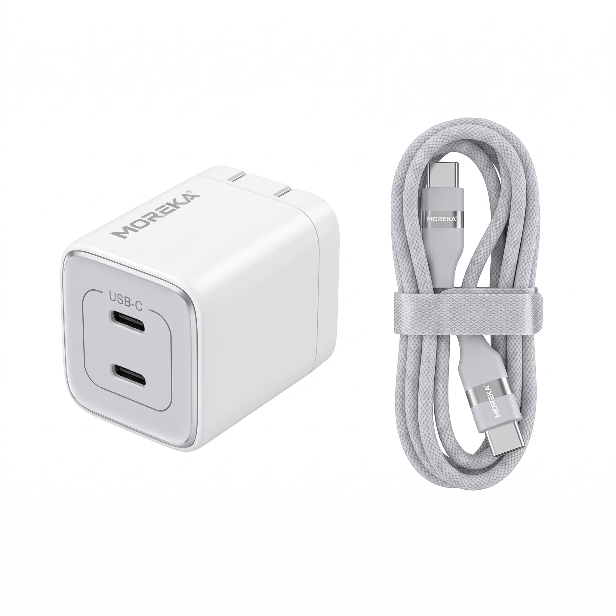 Cargador Rápido GaN Moreka DHJ40 40W con Doble USB-C y Cable Tipo-C - Imagen 1