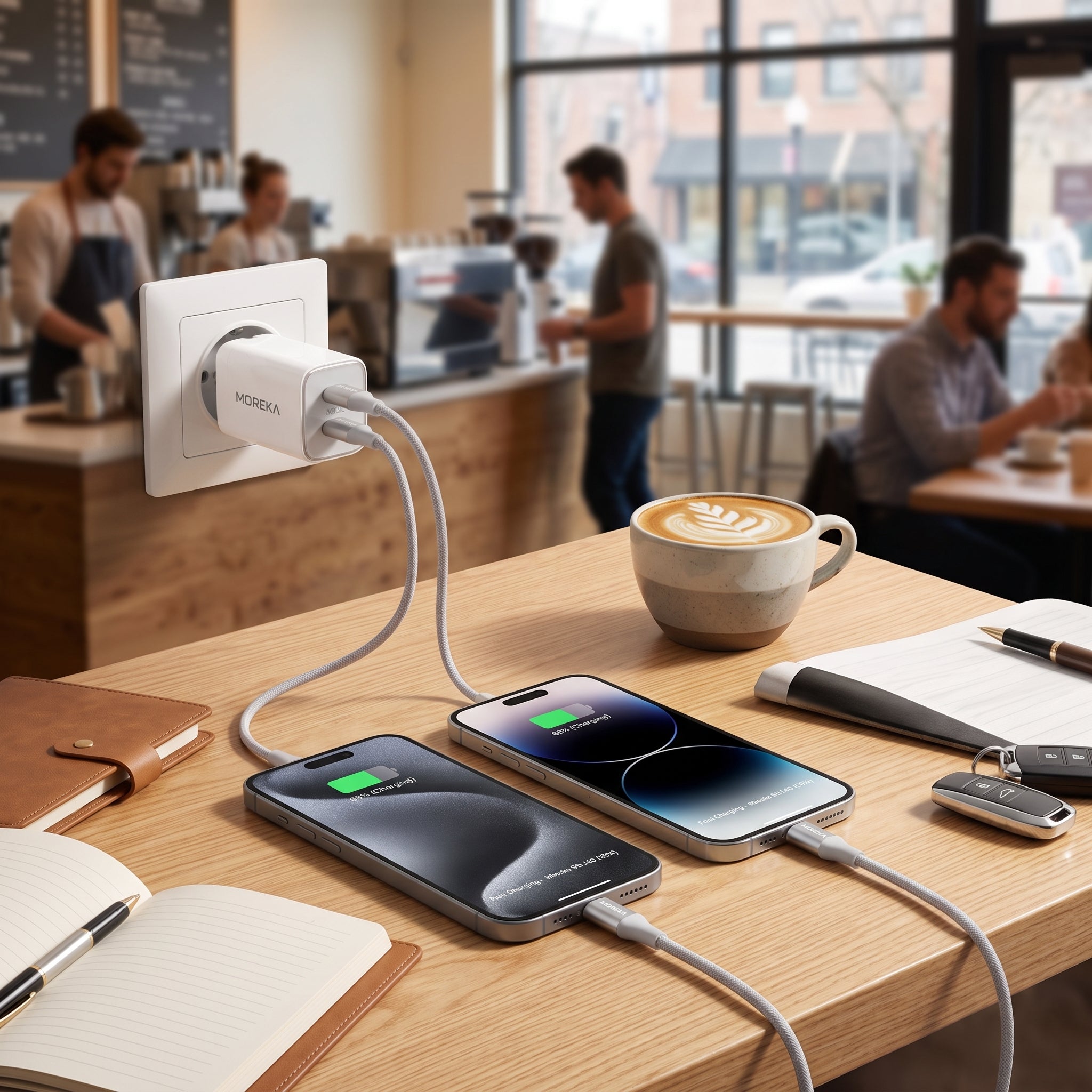 Cargador Rápido GaN Moreka DHJ40 40W con Doble USB-C y Cable Tipo-C - Imagen 4