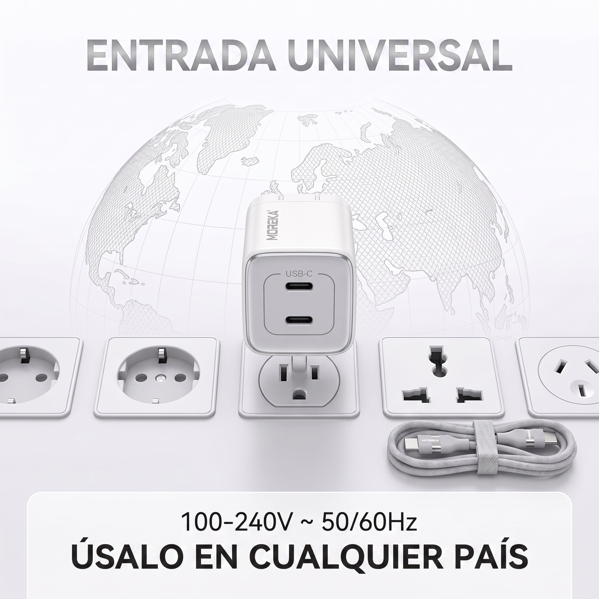Cargador Rápido GaN Moreka DHJ40 40W con Doble USB-C y Cable Tipo-C - Imagen 5