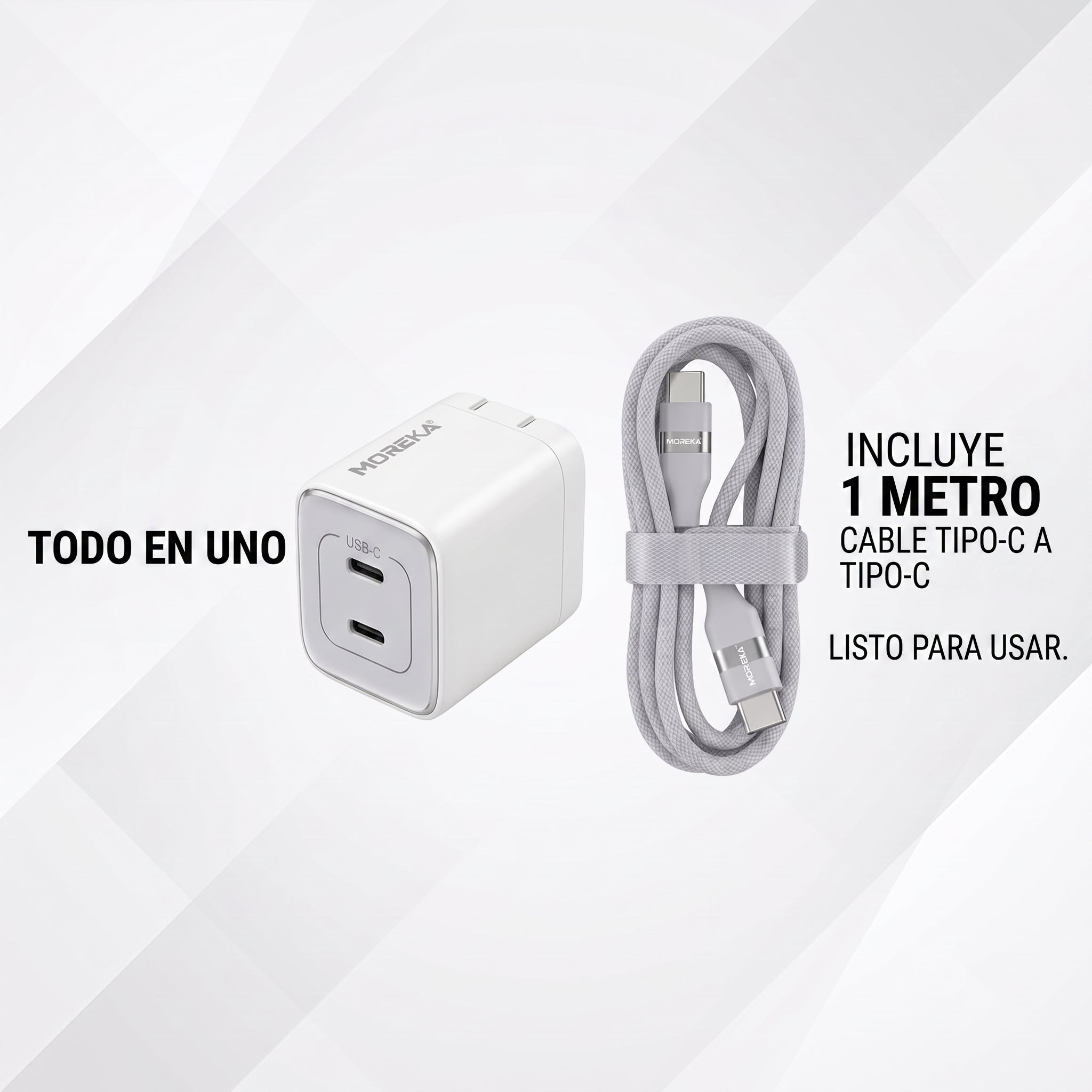 Cargador Rápido GaN Moreka DHJ40 40W con Doble USB-C y Cable Tipo-C - Imagen 7