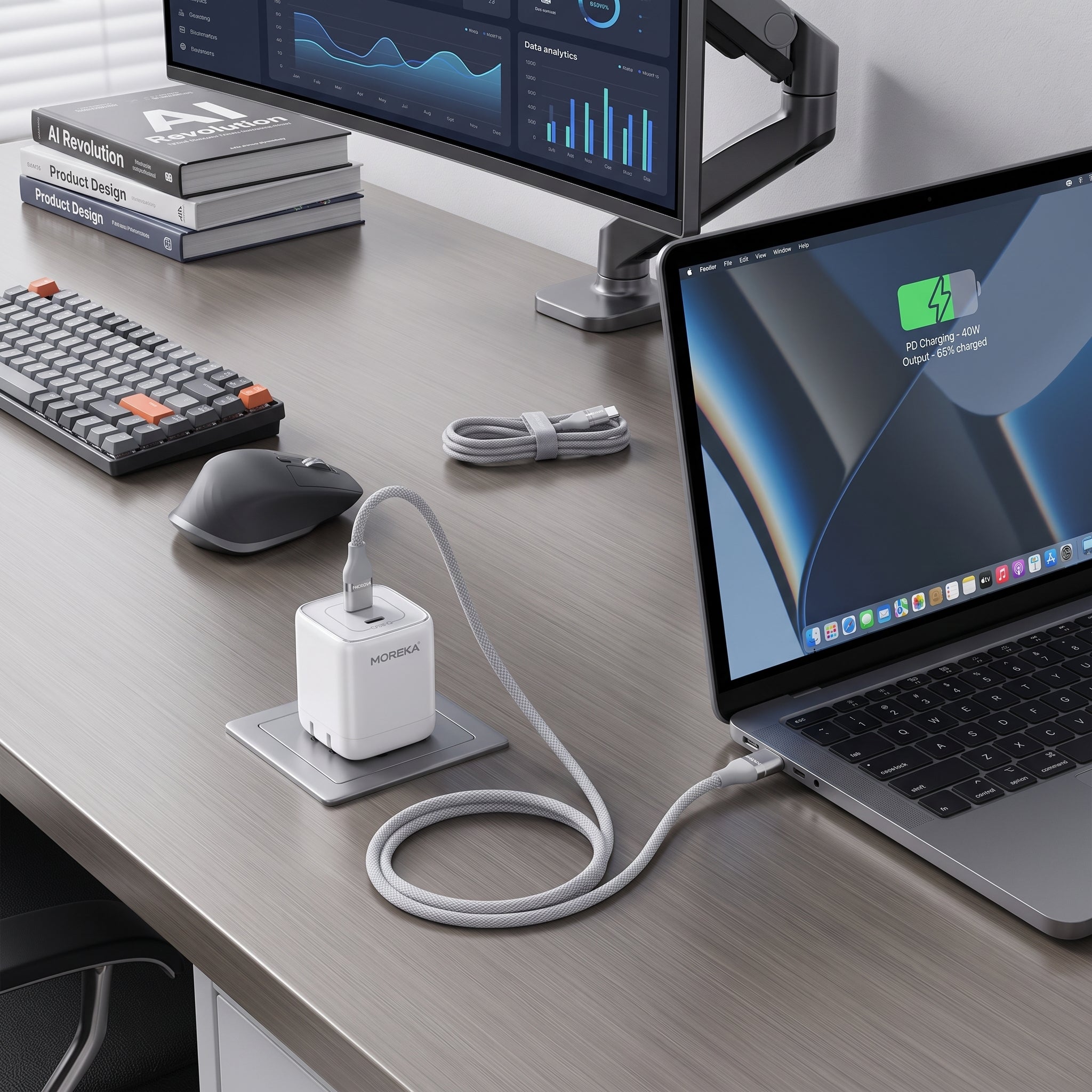 Cargador Rápido GaN Moreka DHJ40 40W con Doble USB-C y Cable Tipo-C - Imagen 8