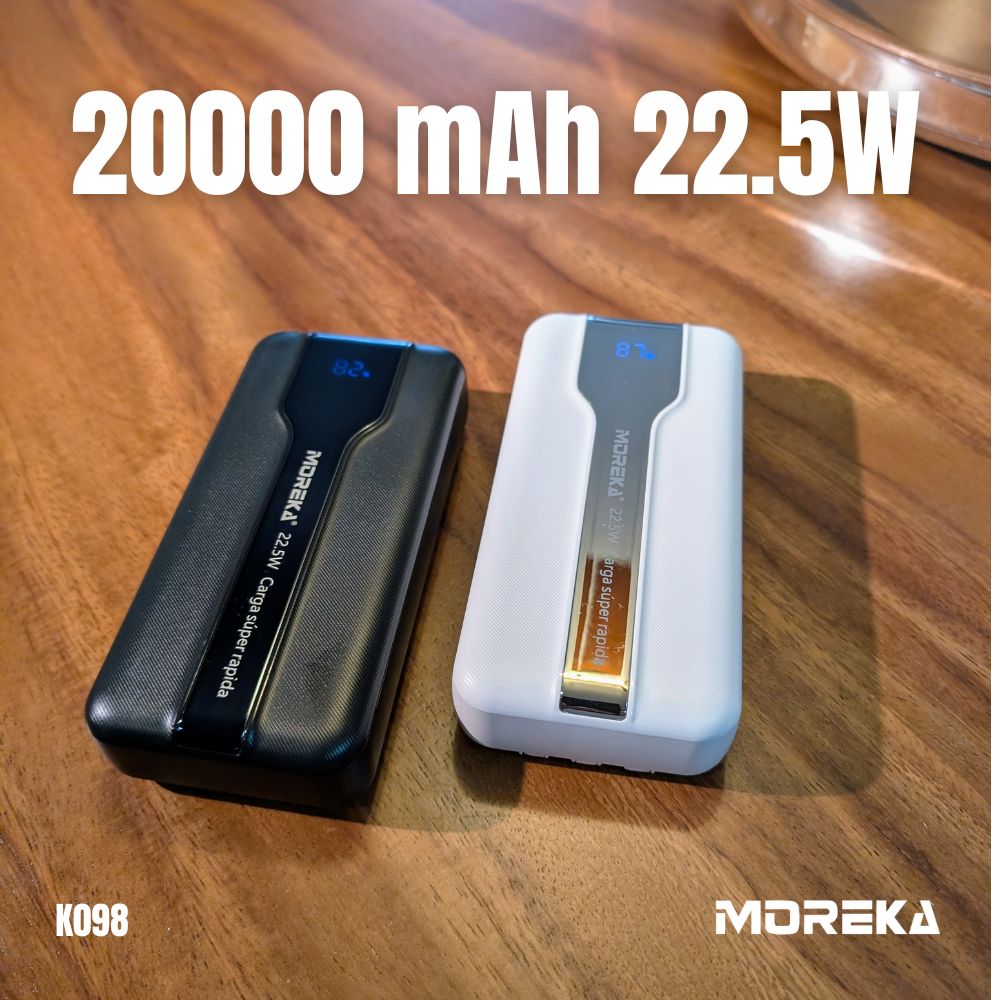 Power Bank Moreka K098 20000mAh 22.5W Cables C Lightning V8 - Imagen 2
