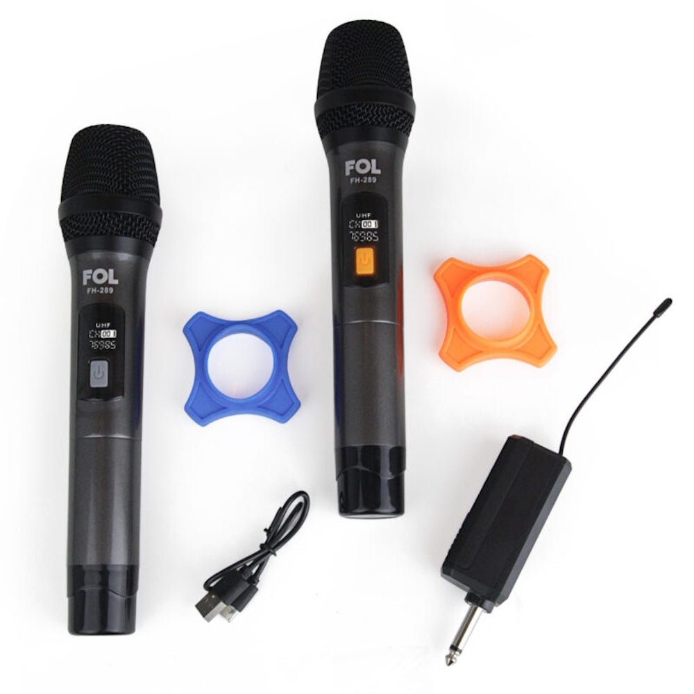 Paquete de dos Micrófonos Inalámbricos con Transmisor conector 6.3mm FOL FH-289