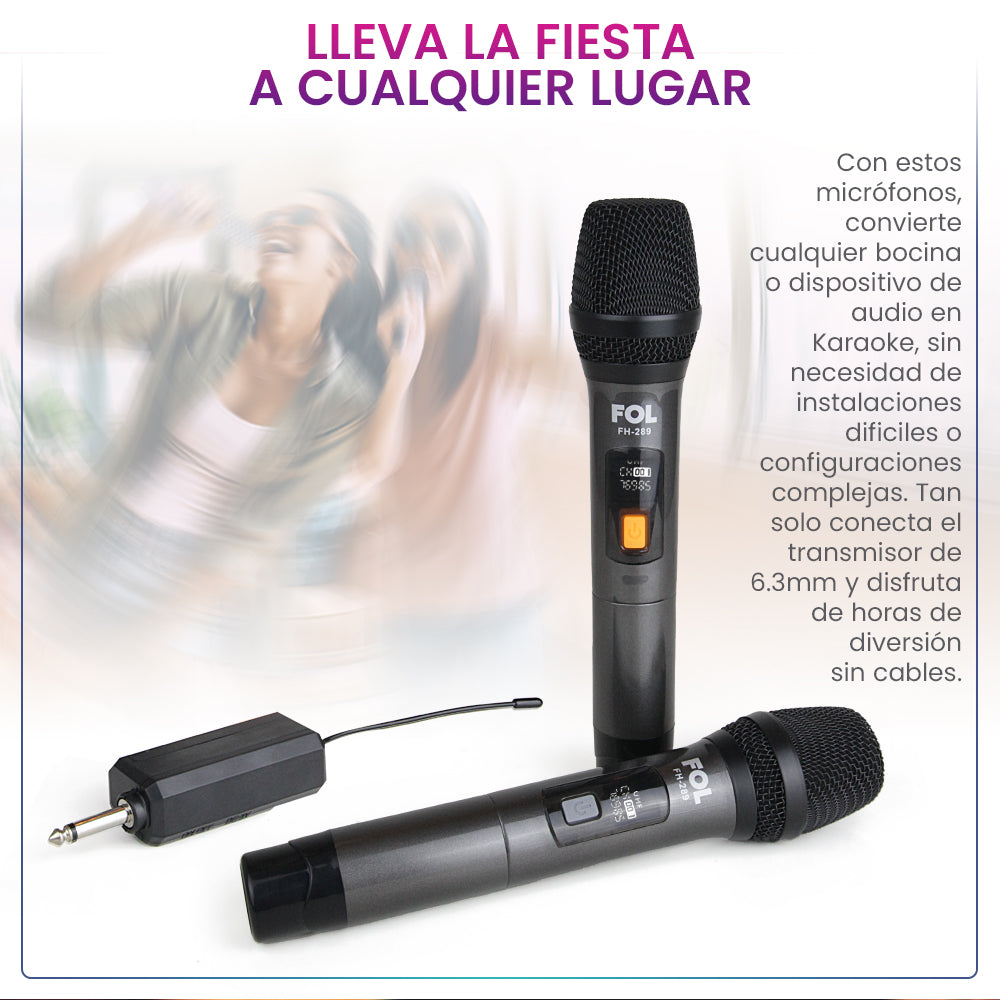 Paquete de dos Micrófonos Inalámbricos con Transmisor conector 6.3mm FOL FH-289 - Imagen 2