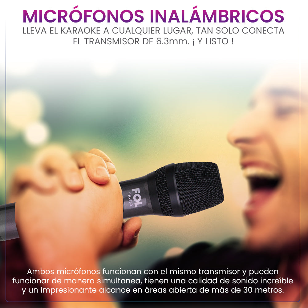 Paquete de dos Micrófonos Inalámbricos con Transmisor conector 6.3mm FOL FH-289 - Imagen 3