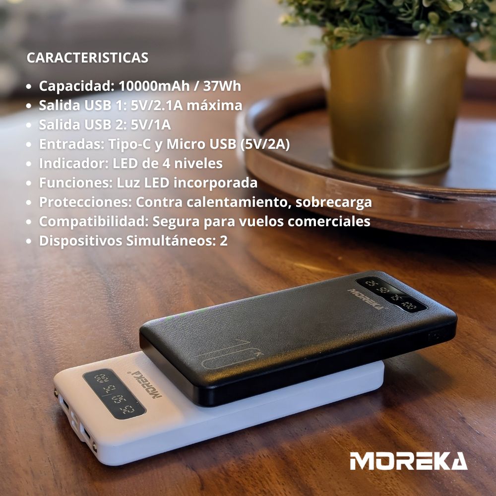 Power Bank Moreka K102 10000mAh 37Wh Linterna compacta ligera - Imagen 2