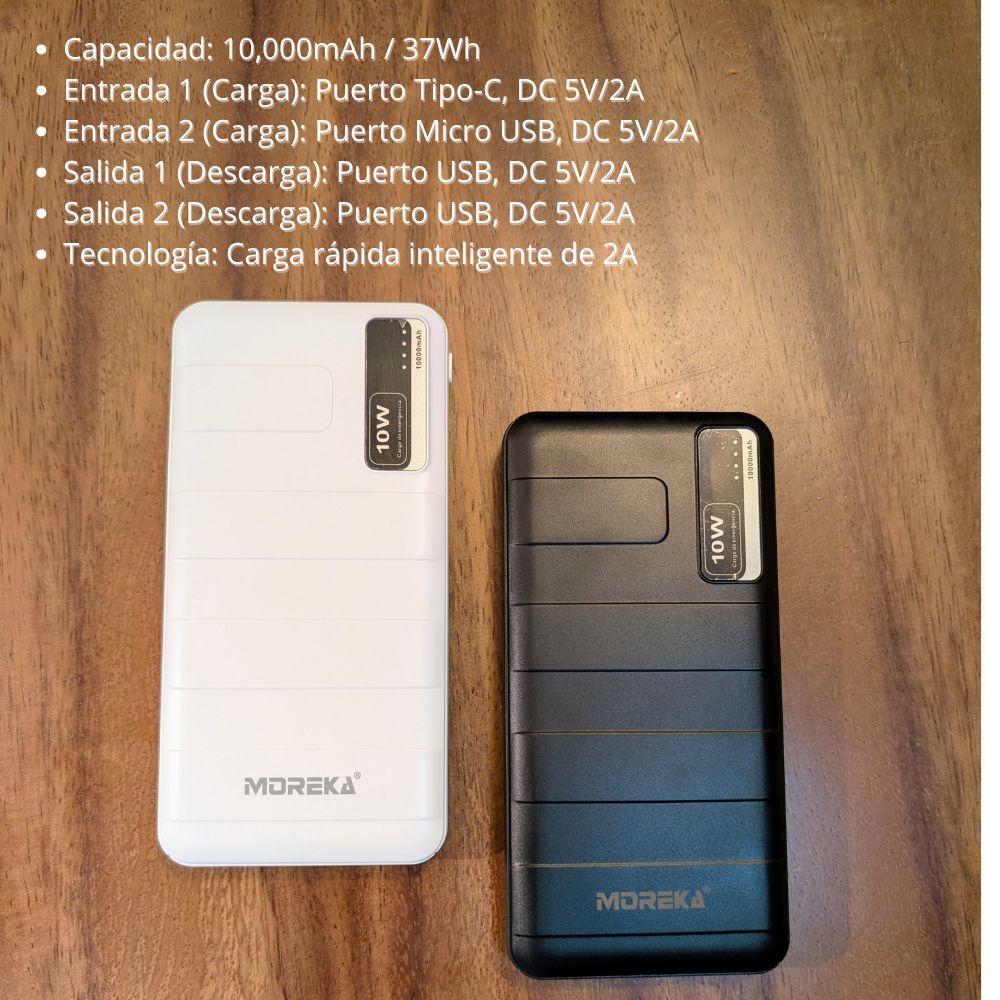 Power Bank Moreka K103 10000mAh 37Wh ligera facíl de transportar - Imagen 4
