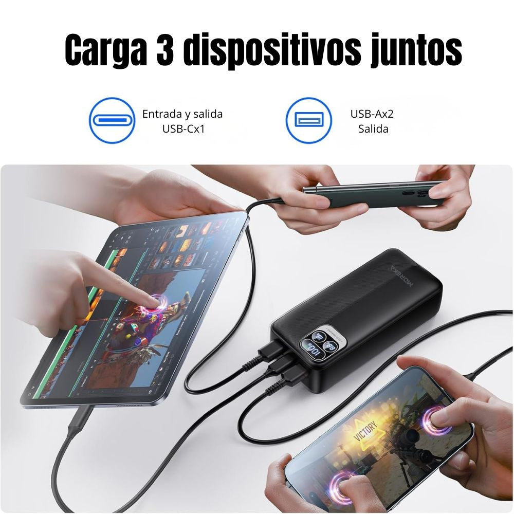 Power Bank Moreka K094 30000mAh 22.5W Cables C Lightning V8 - Imagen 3
