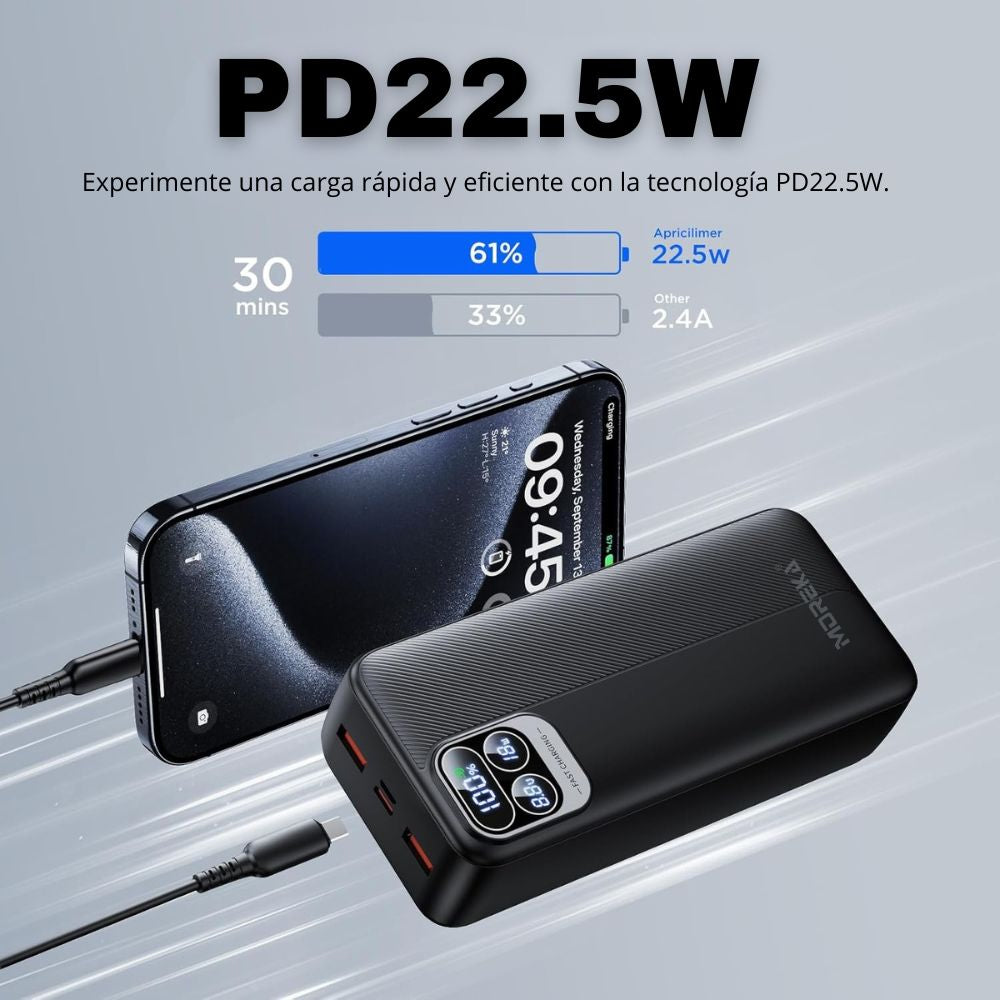 Power Bank Moreka K094 30000mAh 22.5W Cables C Lightning V8 - Imagen 6