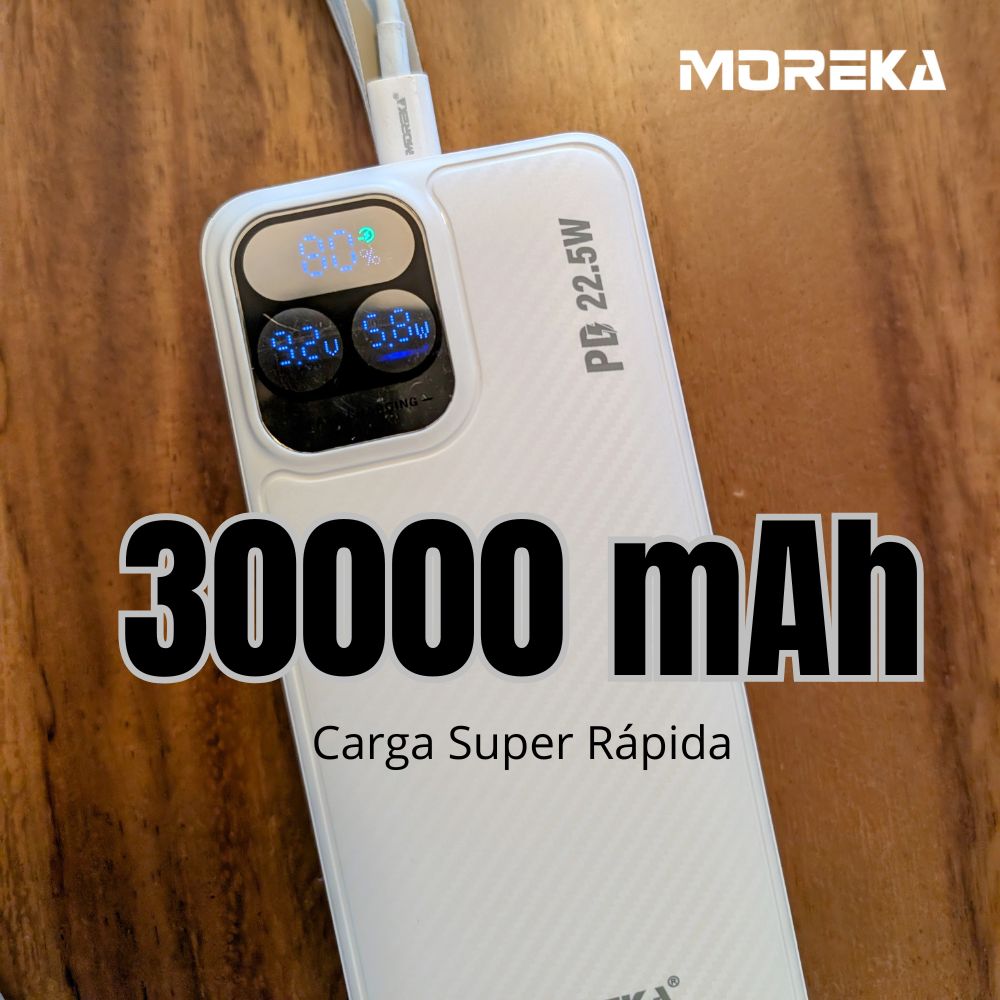 Power Bank Moreka K094 30000mAh 22.5W Cables C Lightning V8 - Imagen 9