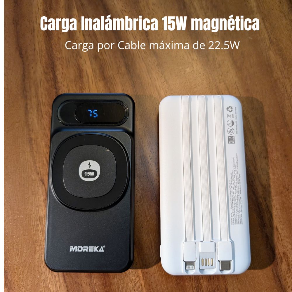 Power Bank Moreka K106 10000mAh 37Wh 15W magnética 22.5w máxima incluye cables - Imagen 5