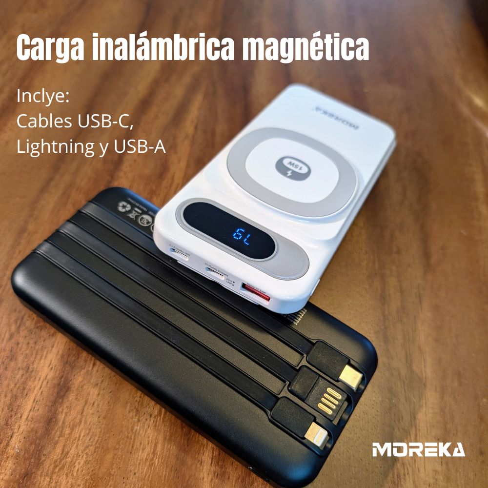 Power Bank Moreka K106 10000mAh 37Wh 15W magnética 22.5w máxima incluye cables - Imagen 6