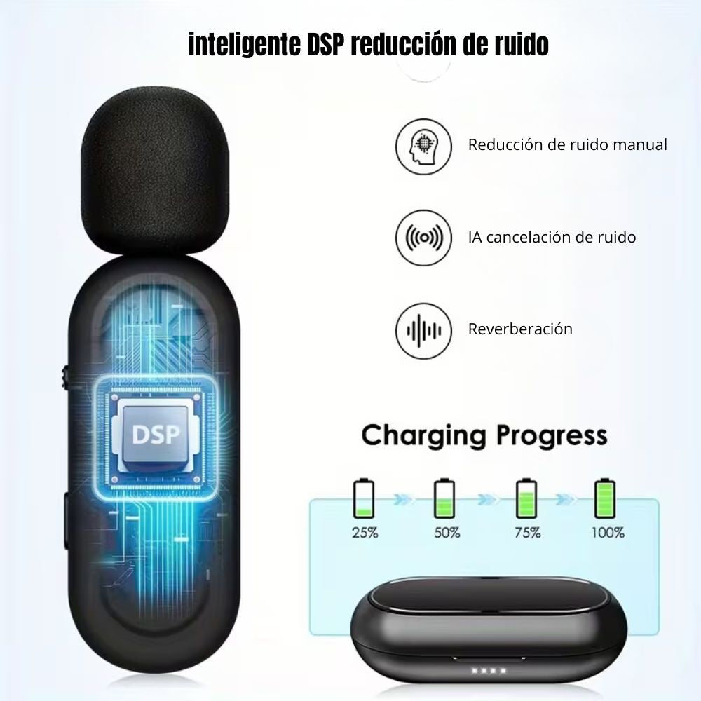 Micrófono inalámbrico reducción de ruido con clip incluye estuche de carga Moreka ML-01 - Imagen 2