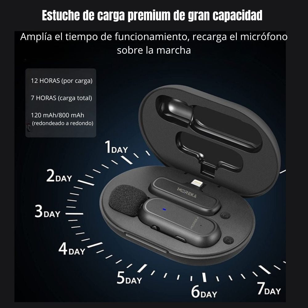 Micrófono inalámbrico reducción de ruido con clip incluye estuche de carga Moreka ML-01 - Imagen 8