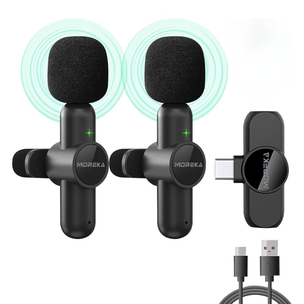 Paquete de 2 micrófonos inalámbricos reducción de ruido con clip para grabación de vlog Moreka ML-03 - Imagen 1