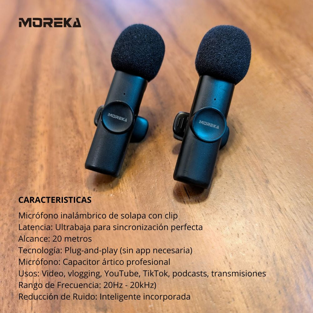 Paquete de 2 micrófonos inalámbricos reducción de ruido con clip para grabación de vlog Moreka ML-03 - Imagen 2