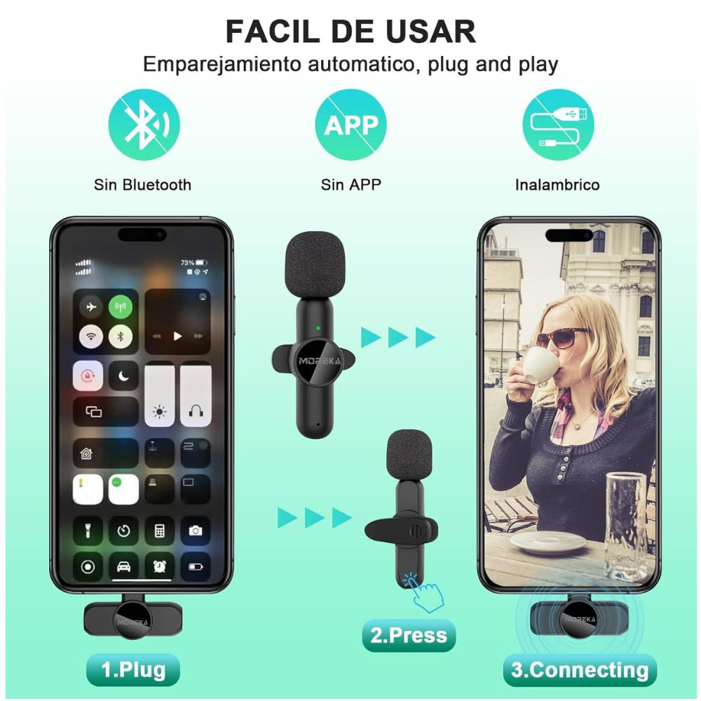Paquete de 2 micrófonos inalámbricos reducción de ruido con clip para grabación de vlog Moreka ML-03 - Imagen 4