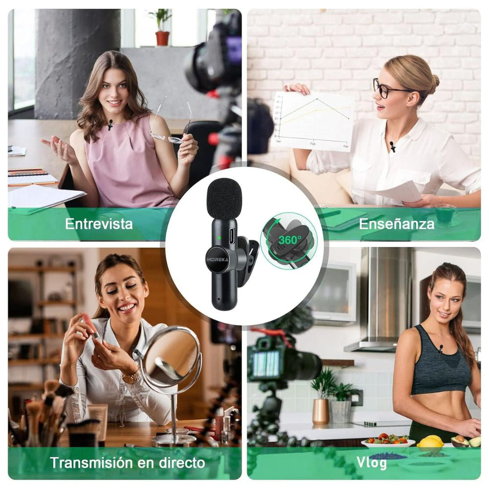 Paquete de 2 micrófonos inalámbricos reducción de ruido con clip para grabación de vlog Moreka ML-03 - Imagen 5